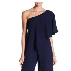 Marina Women's One Shoulder Jumpsuit with Cascade Ruffle Detailing